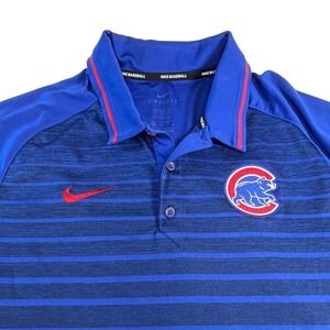 Nike Baseball Chicago Cubs Mens Blue Striped Dri-FIT Polo Shirt Size Medium J8